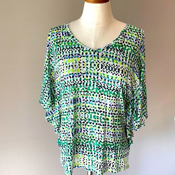 LEO & UGO PARIS 100% viscose women’s top / blouse multi green statement sleeve S - Picture 1 of 12